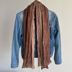 UN DEUX TROIS 100% Silk Scarf Ombré Brown Tan Crinkled 59 x 23 (39) Inches FLAWS